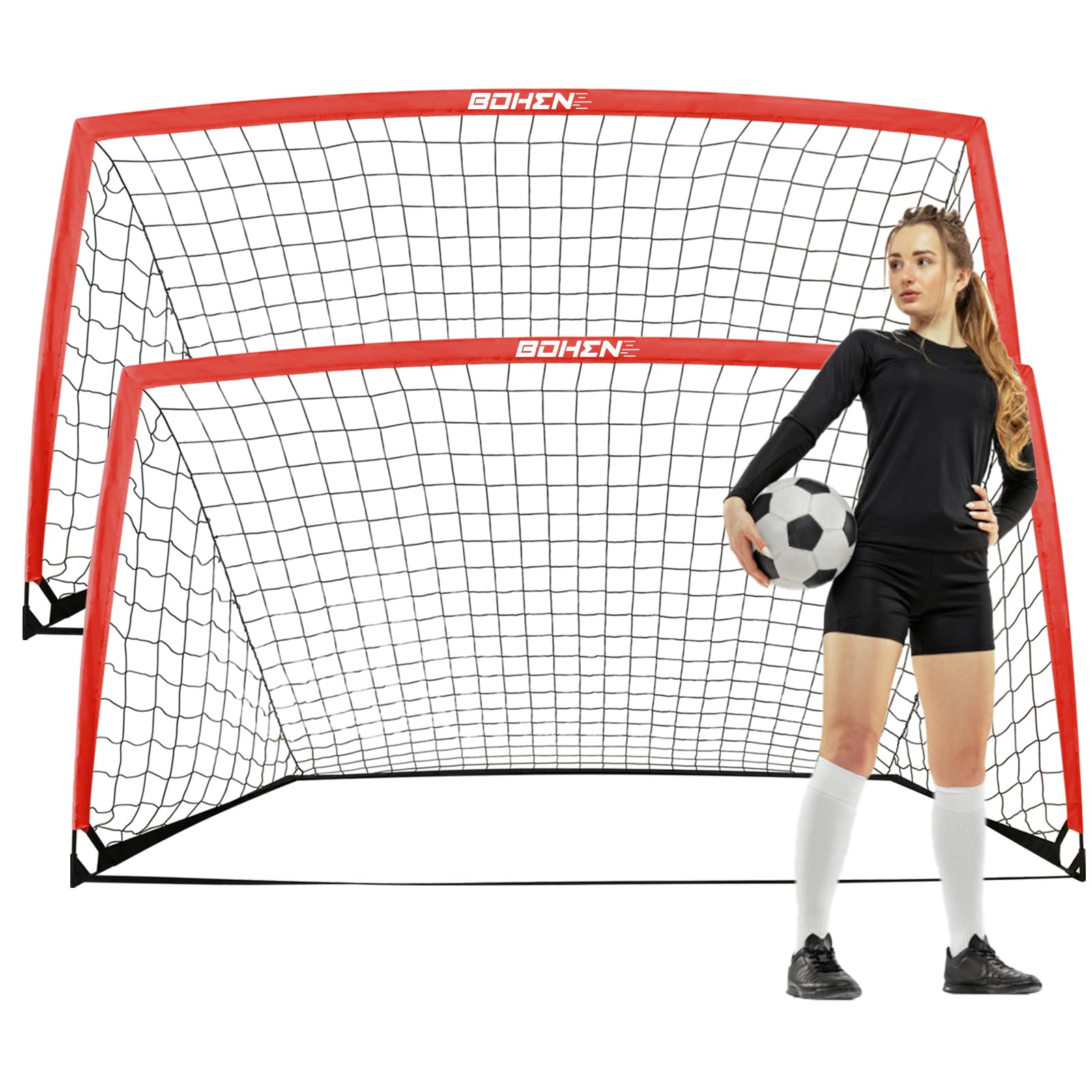 BOHEN Portable Soccer Goal Net Set of 2-9x5FT Large Size with Carry Bag for Easy Assembly, Fun for Kids Outdoor Backyard Great for Teens Youth Adults(9x5, Red, 2 Pieces)-image-7