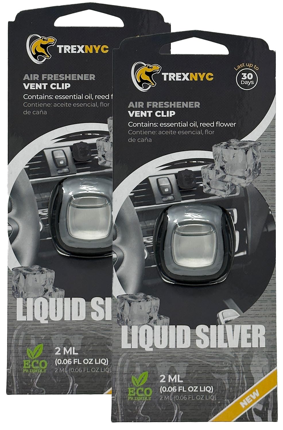 Car Air Fresheners Vent Clips, Essential Odor Eliminator, Perfect Scented Accessories, Long Lasting Fragrance up to 30 Days, 0.07 FL.OZ (Liquid Silver, 2 Packs)