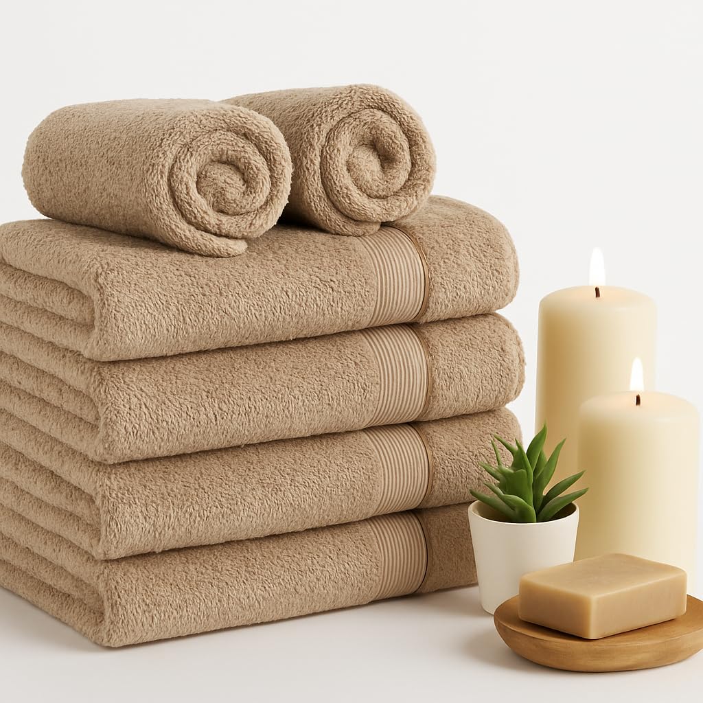 Diamond Tex Egyptian Multicolour Towels - Super Soft Luxury Bath Towels Large - 600 GSM Lint Free Fast Drying Towel for Gym Salon, Spa & Hotel Quality (1, Latte)