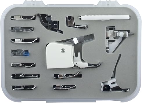 HAND MX-015 15 Pieces Domestic Sewing Machine Foot Set Essential Pack Including Zigzag, Buttonhole, Satin Stitch, Quilting, Hemmer, Gethering, Darning, Cording and Walking Foot etc