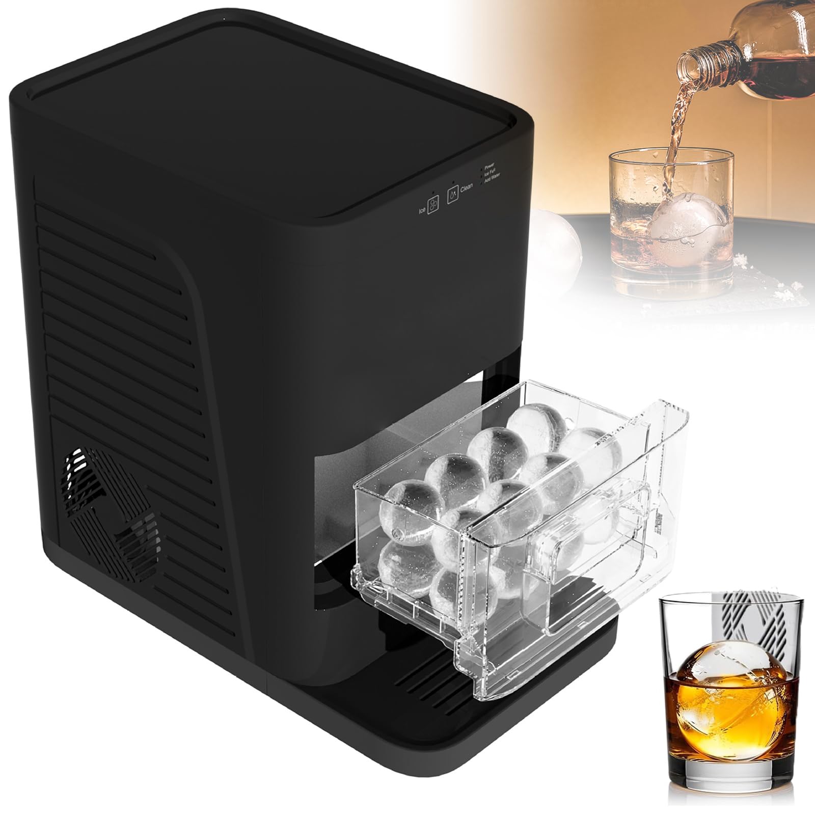 Eoweiot Spherical Ice Machine, Countertop Sphere Ice Maker with Auto Self-Cleaning, 72 Spheres Daily for Home and Bar Use (Black)