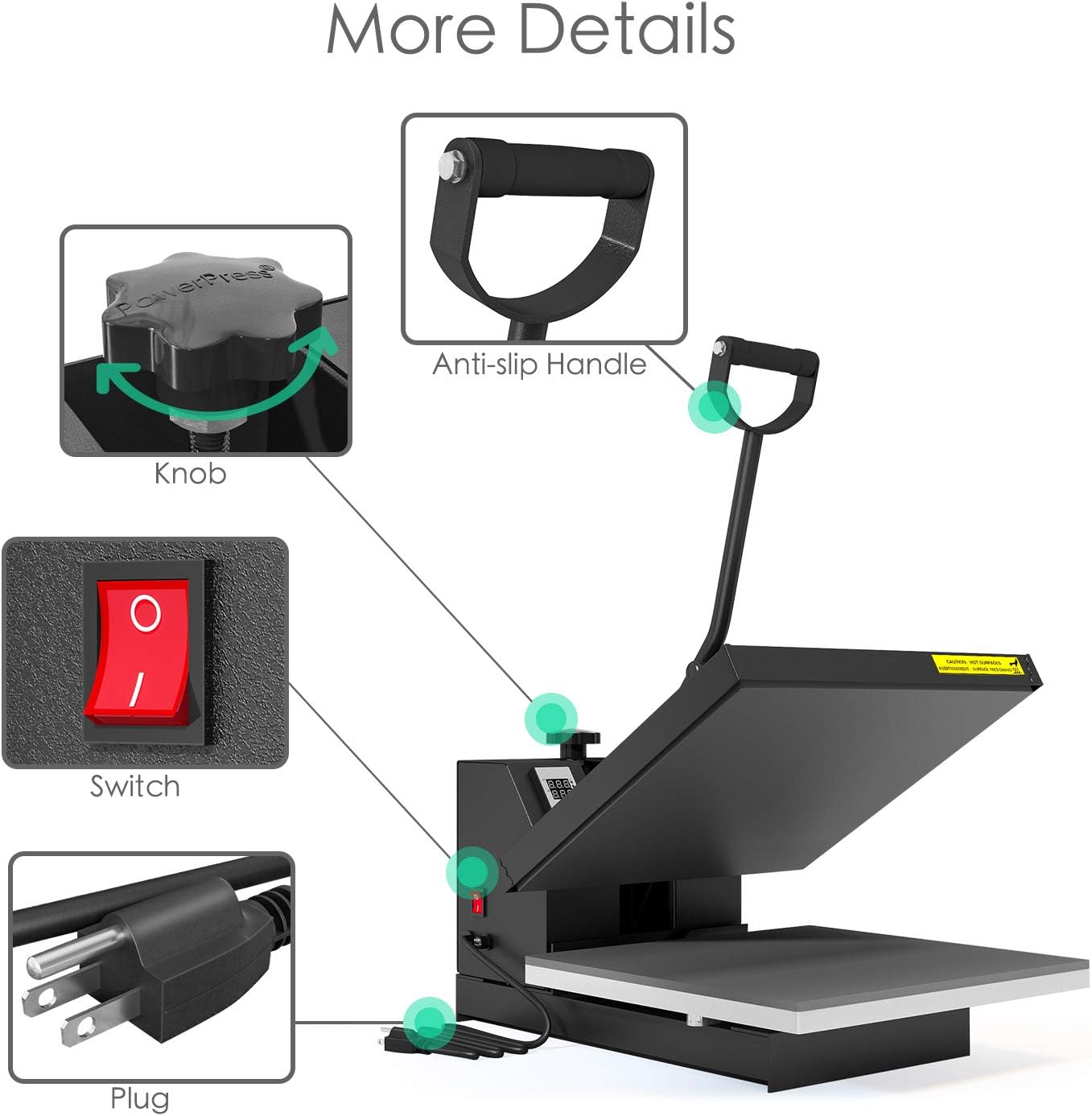 PowerPress Industrial-Quality Digital Sublimation Heat Press Machine for T Shirt, 15x15 Inch, Black