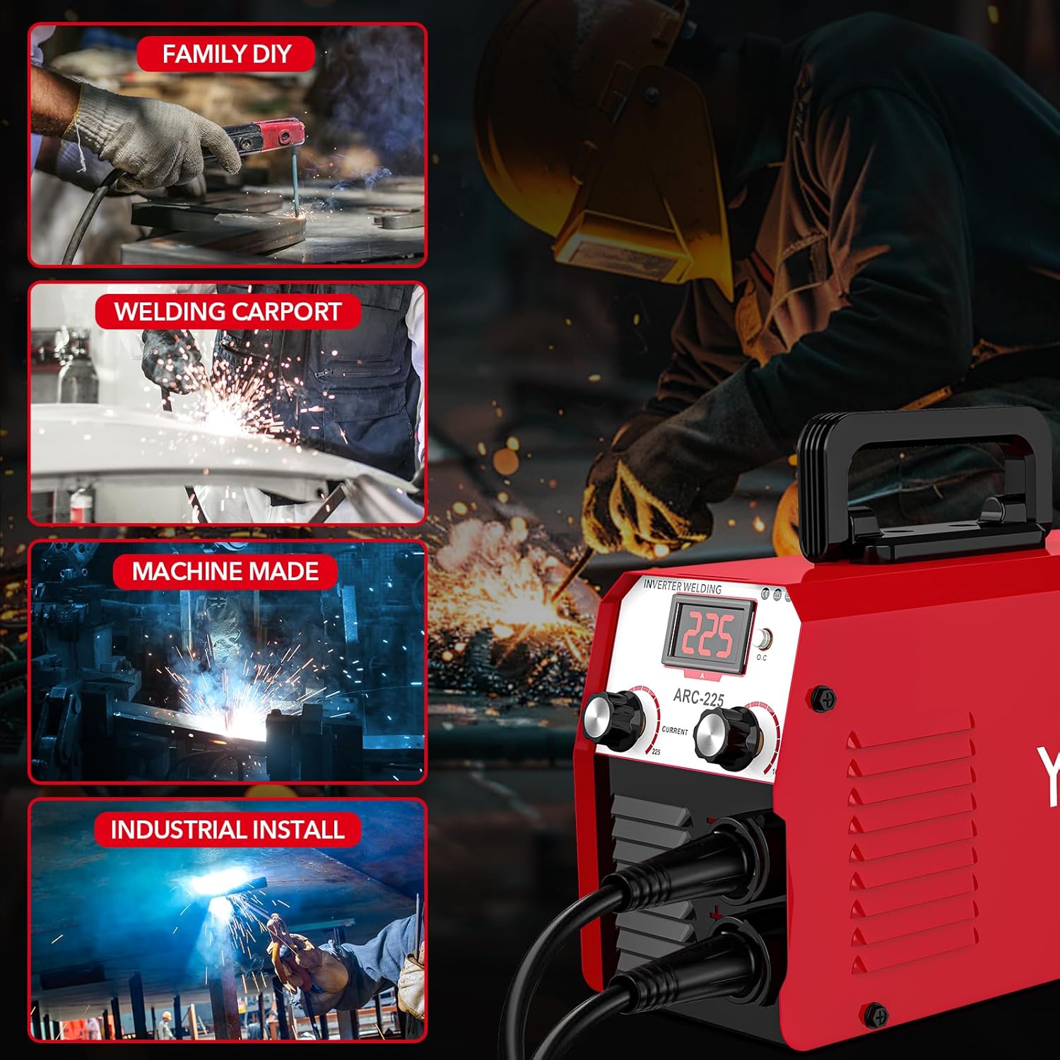 225A Welding Machine 110V/220V Portable Stick Welder with Synergic Control, Small Welder Machine with Hot Start Arc force for Home DIY Handicrafts Maintenance