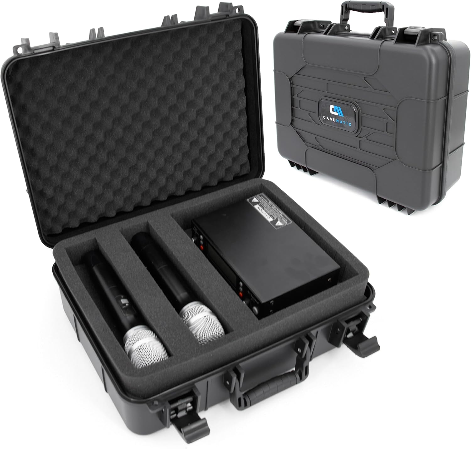 CASEMATIX Microphone Case Compatible with Shure & Sennheiser Wireless Mic Systems – Hard Shell Travel Case with Custom Foam for Mics, Receivers, Transmitters, Bodypacks, Cables & Accessories