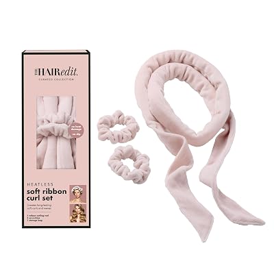 The Hair Edit Heatless Soft Ribbon Curl Set Heatless Curling Rod with 2 Velour Scrunchies for Overnight Curls, No Heat Hair Curler for Women, Damage Free Styling Tool For Long and Medium Hair 69"Long