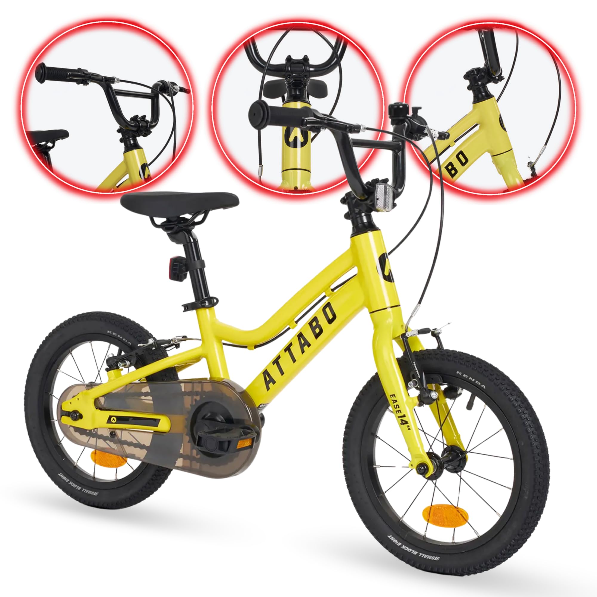 ATTABO Ease 16 Zoll Kinderfahrrad leicht 7,3 kg | 6061-Aluminiumrahmen, Kenda-Reifen, TEKTRO V-Brakes und Schnellspanner am Sattel für Alltag und erste Touren