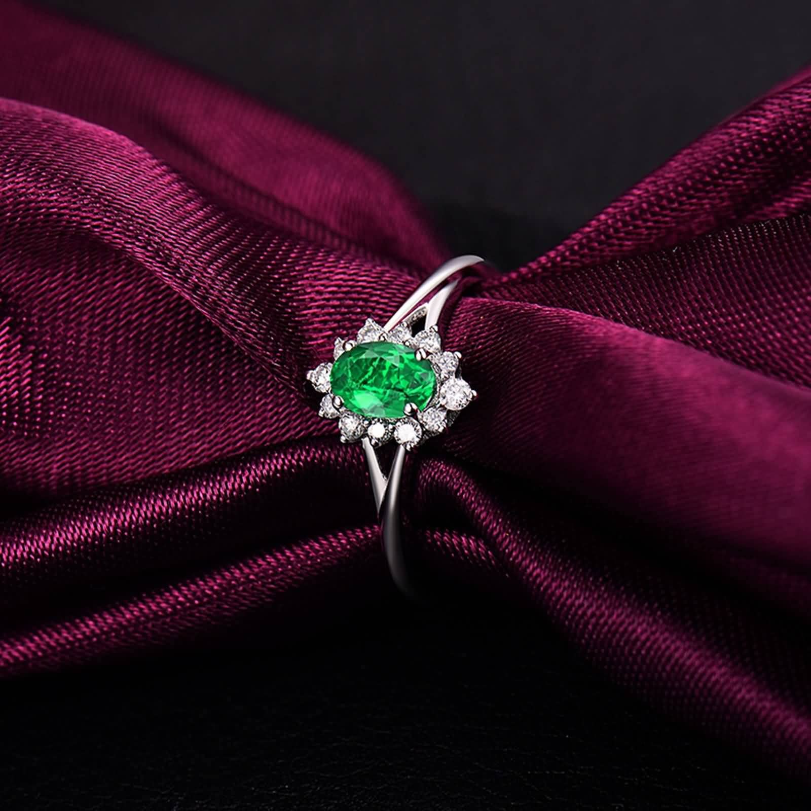Anillos de piedras preciosas para mujer, oro de 18 quilates/plata de ley 925 con forma de flor con esmeralda creada en laboratorio, anillo de compromiso de 1 quilate, esmeralda sintética Cubic Zirconia