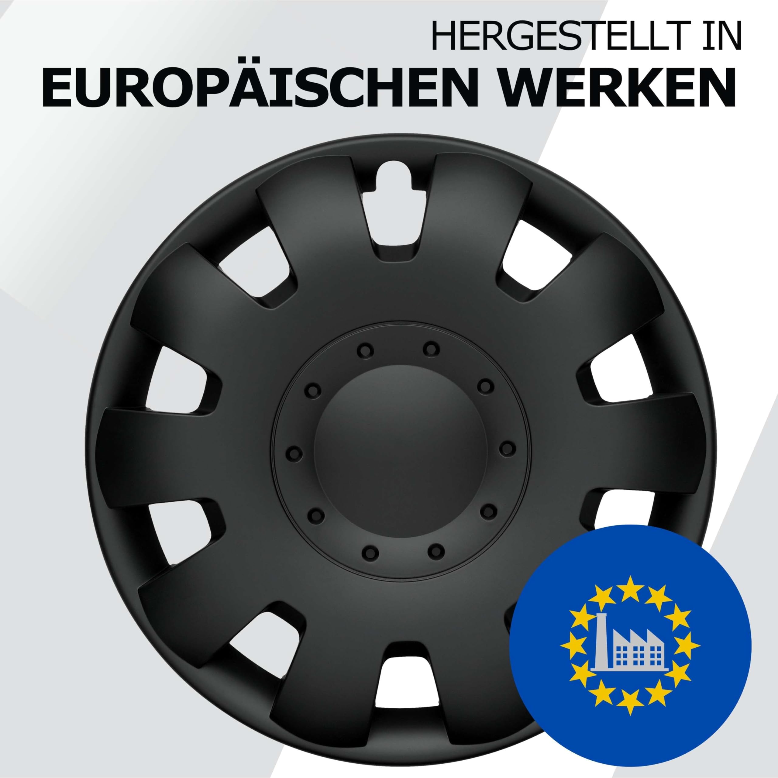 Radkappen 16 Zoll Schwarz Radzierblenden 4er-Set Neptun für Stahlfelgen | Zierkappen, Radblenden & Felgenabdeckung, rostfrei & witterungsbeständig, einfache Clip-Montage, für die meisten Automarken