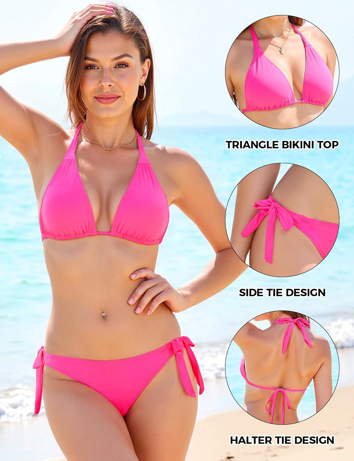 Buauty Women Bikini Set Bathing Suit Trendy String Triangle Bikini Two Piece Swimsuit Sexy Adjustable Chest Tie Swimwear - Image 4