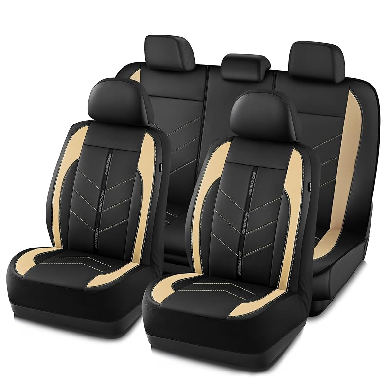 Capa para Banco Automotivo Skechers em Couro Sintético PU, Jogo Completo Preto e Bege