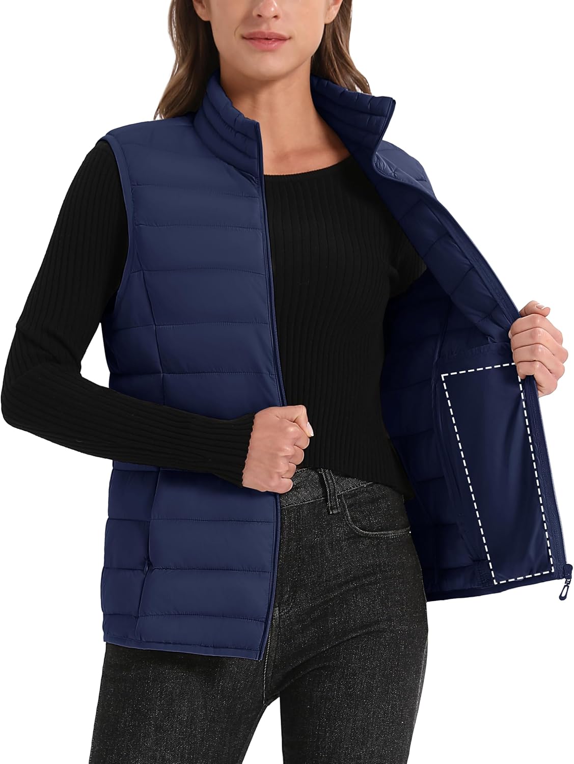 MAGCOMSEN Women's Puffer Vest Lightweight Stand Collar Zip 4 Pockets Puffy Vests Sleeveless Quilted Padded Outerwear - Image 5