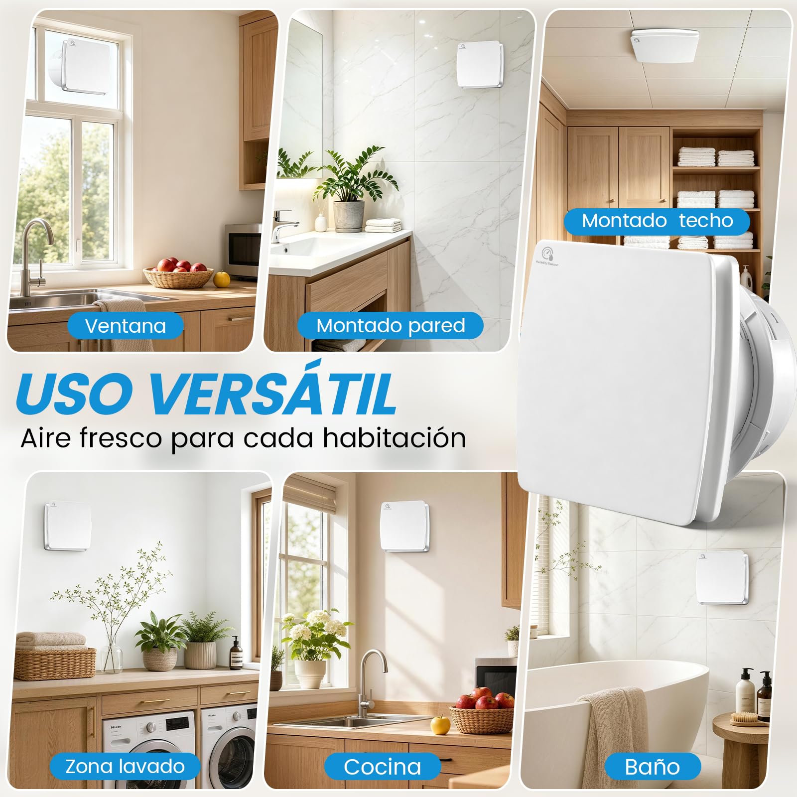 100 mm Extractor de aire silencioso de higrostato y temporizador VMC cuarto de baño | Ventilador de baño de 12 W, 95 m³/h ≤34 dB IPX4 2400 RPM, válvula antirretorno de pared o techo – WC, oficina, cocina, blanco