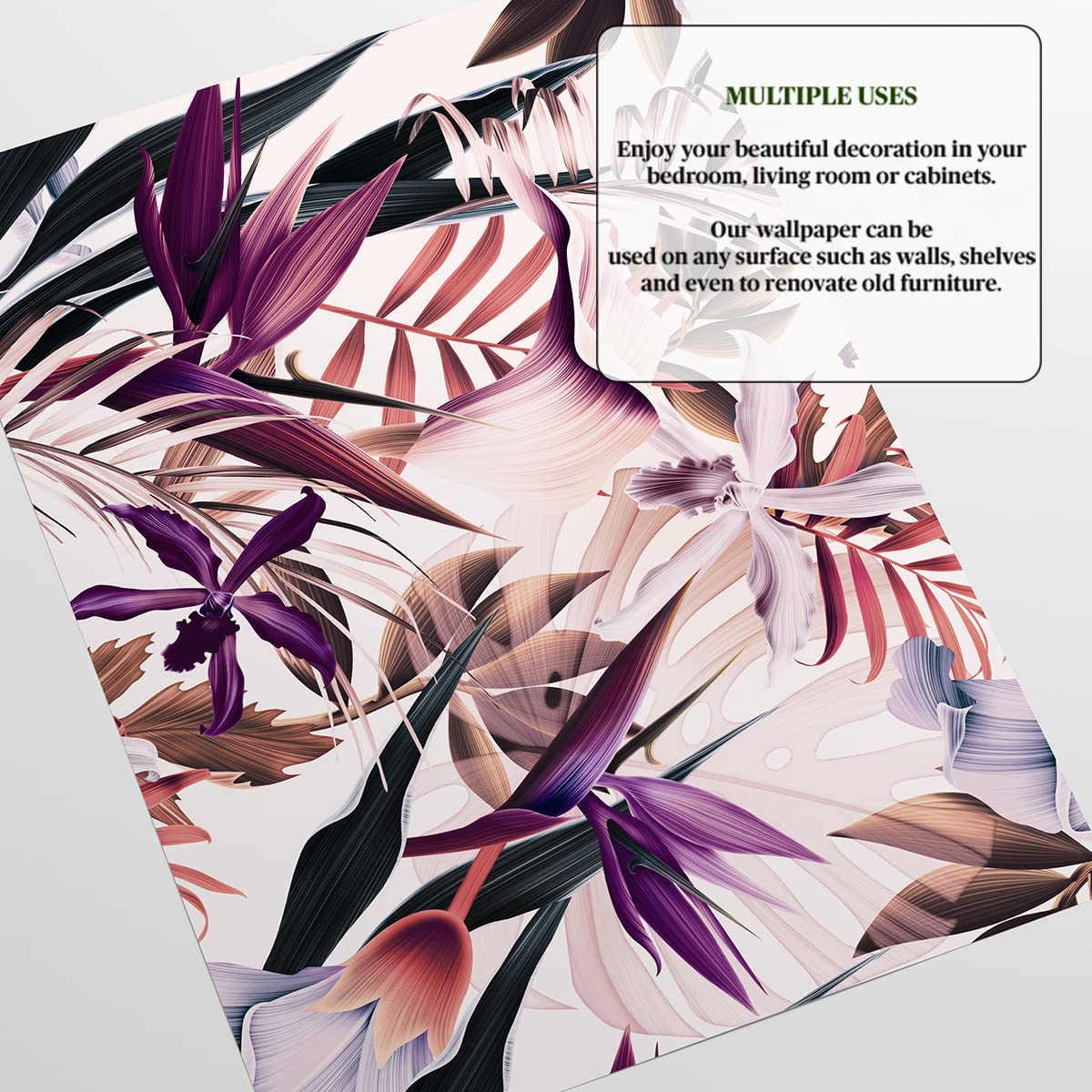 W4B Papel pintado Tropical Papel ecológico (sin disolvente) Fácil de poner y quitar. 8 hojas de 70 x 100 cm (5,5 m²). Casa, decoración y reestructuración. Fabricado en Italia.