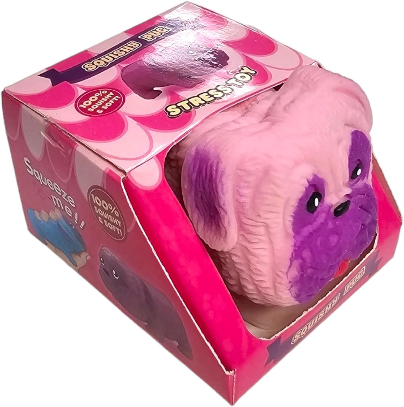 Squishy Stretchy Pug (2.5" to 6.5") Rubber Fidget Sensory Toy Filled with Sand. Great Stress Relief Dog Toy for Kids, Adults and Pets. (1 Pack - Light Pink)