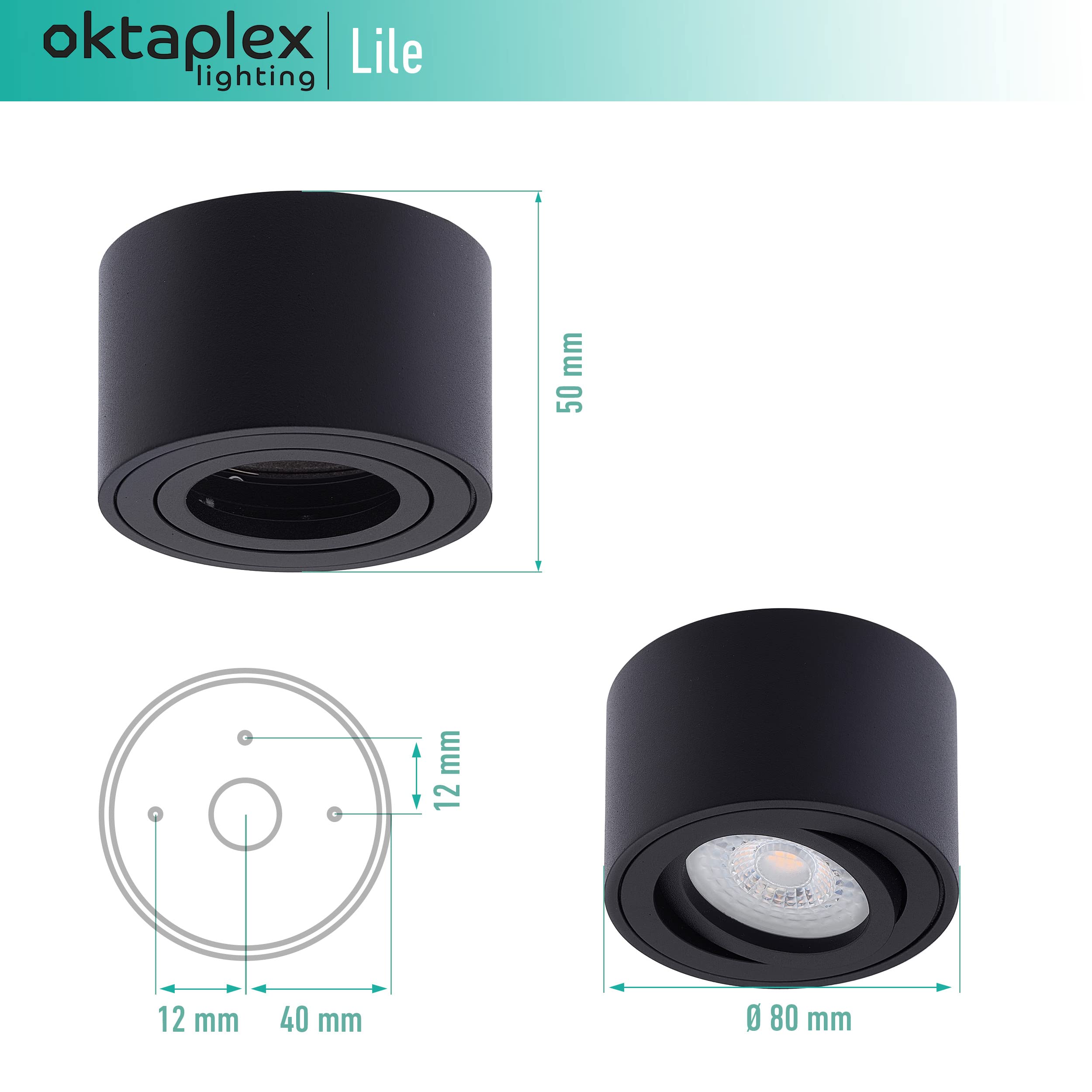 Oktaplex 9 unità faretto da superficie Lile Black - incl. modulo LED 4,8W 230V 3000K Bianco caldo 80x50mm Faretto da superficie Faretto da superficie Alluminio orientabile