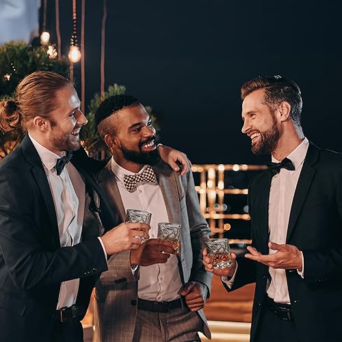 Miniatura 6 de Juego de 4 vasos de whisky, vaso de bourbon giratorio con molde de bola de hielo, elegante base giratoria de estilo antiguo, kit de cristal grueso,