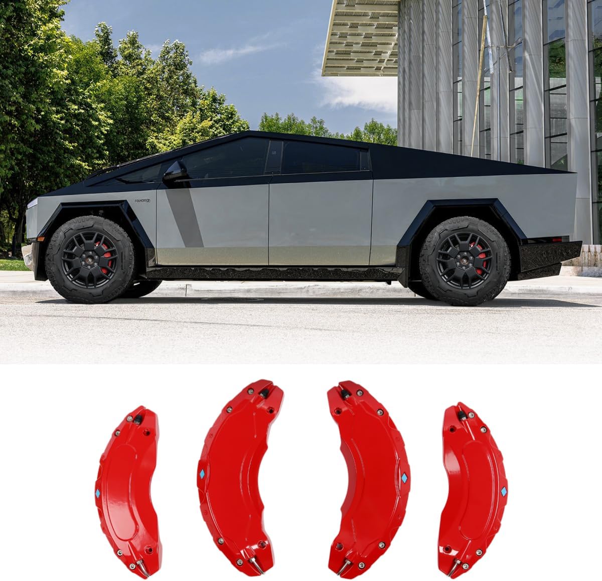 Caliper Covers Compatible with Tesla Cybertruck 2023 2024 2025 2026, Aluminum Alloy Brake Guards Decoration Kit, Front and Rear Brake Set of 4 – High-Temp Resistant, Easy Installation (Red)