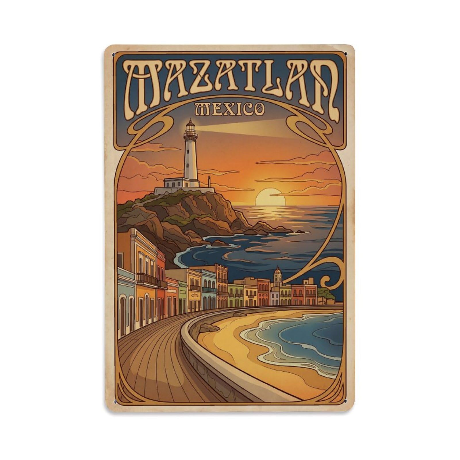 Retro Mexico Mazatlan Travel Metal Tin Sign
