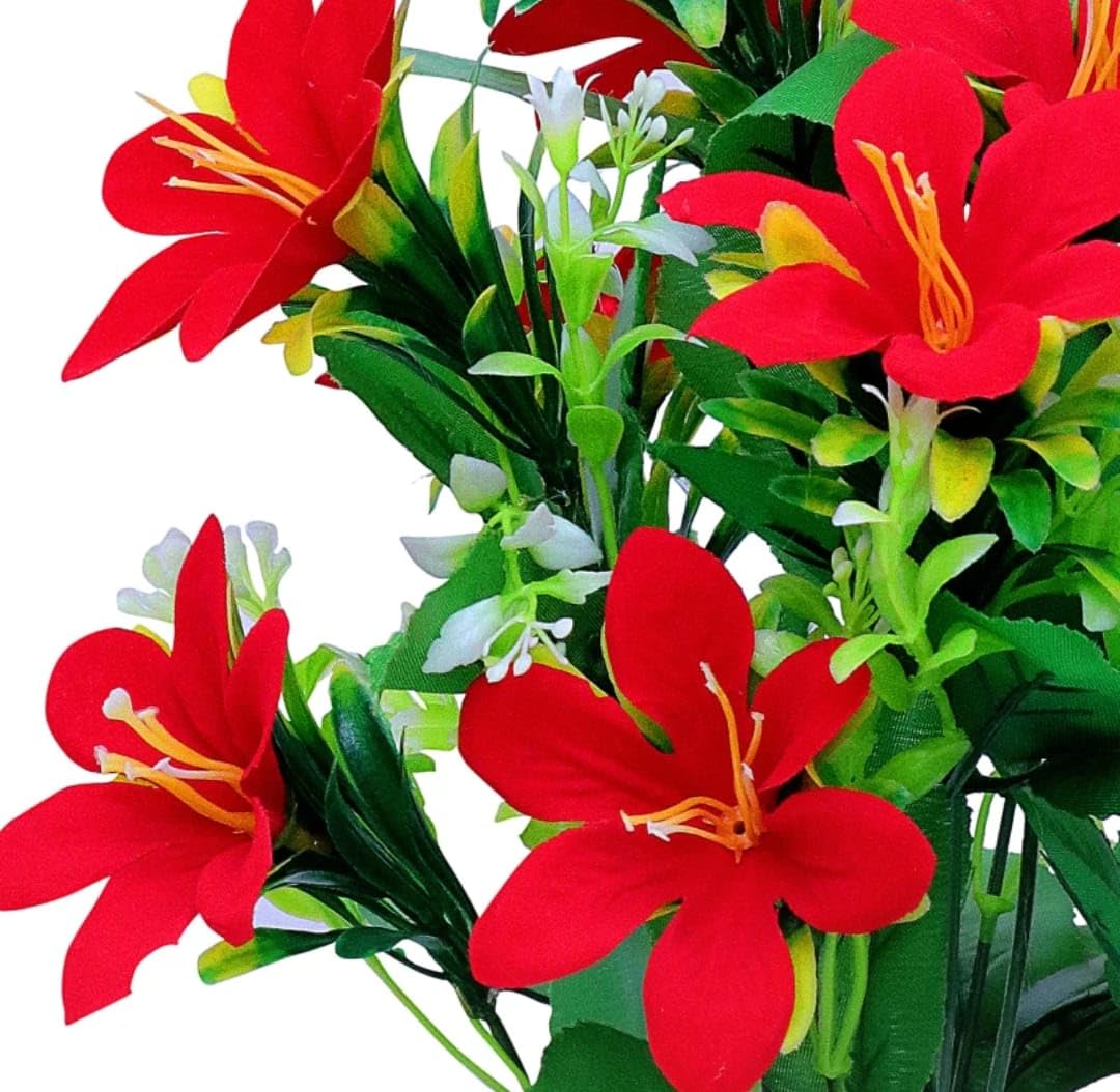1 Pcs Artificial LilyTree with Tub Designer Pot | Realistic Looking -No Maintenance | Small Plants for Home Decor Living Room Table Decor and Balcony Decorations (Pack of 1, Red) 2