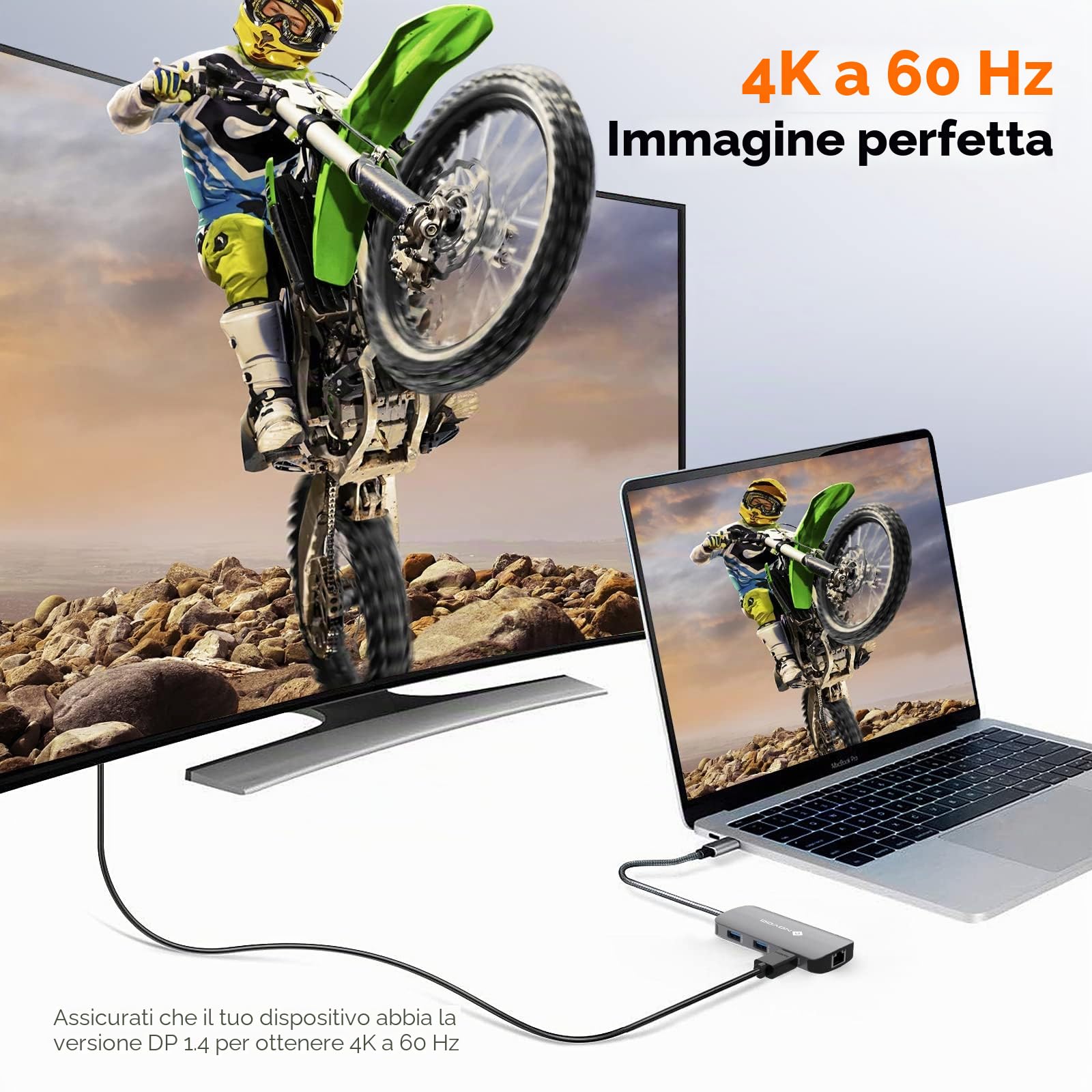 NOVOO Docking Station Triple Display USB C Hub Con HDMI 4K@60Hz e DisplayPort 4K@120Hz, Gigabit Ethernet, 100WPD, SD/TF, 4 Porte USB per MacBook e Altri Laptop USB C