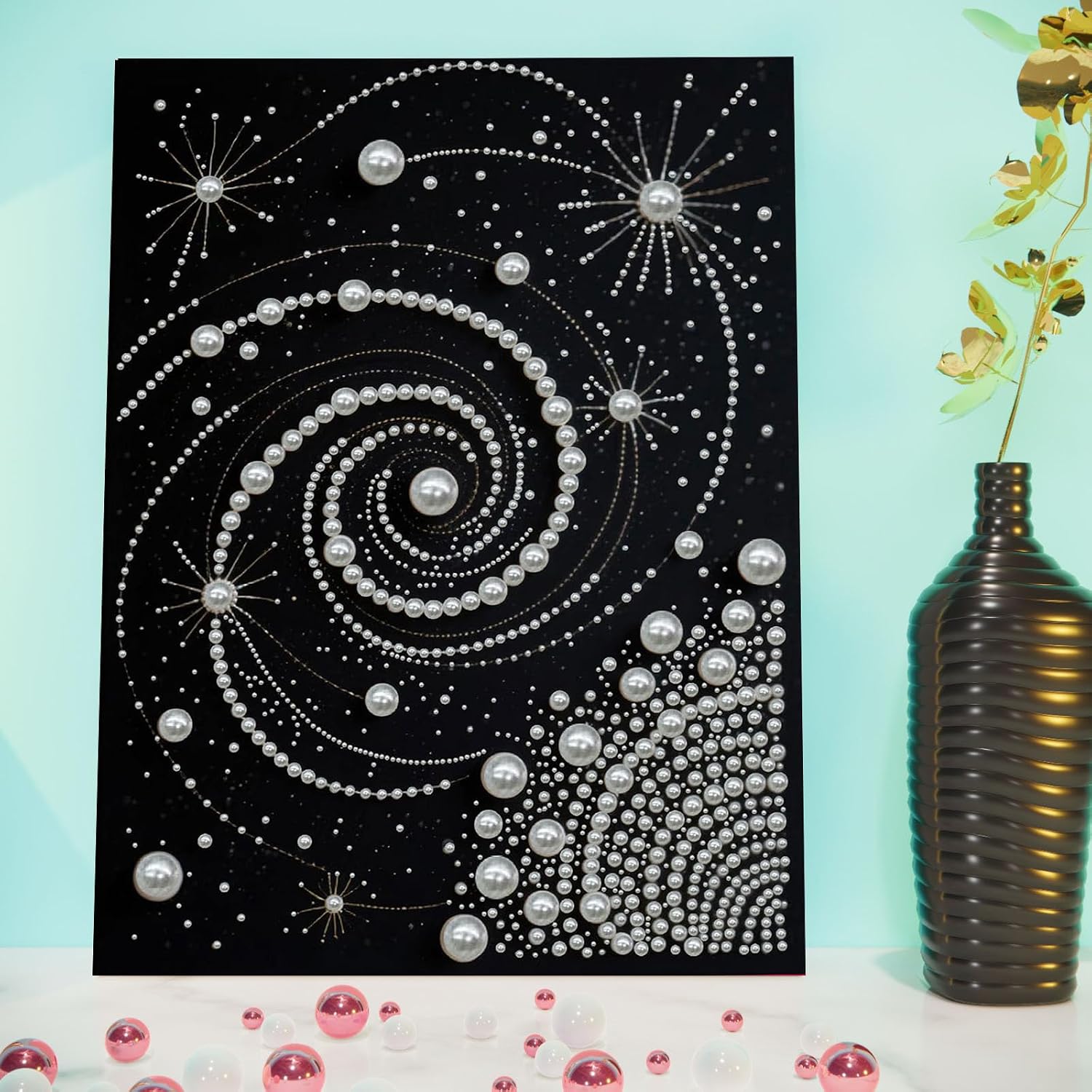 DIY Pearl Painting Kit with Wooden Frame, 3D Plastic Pearl Gemstone Ocean Art Craft for Adults Beginners, Diamond Art Kits for Adults, Home Wall Decor Ready Gift for Women(Starry Sky)(30 * 40cm)
