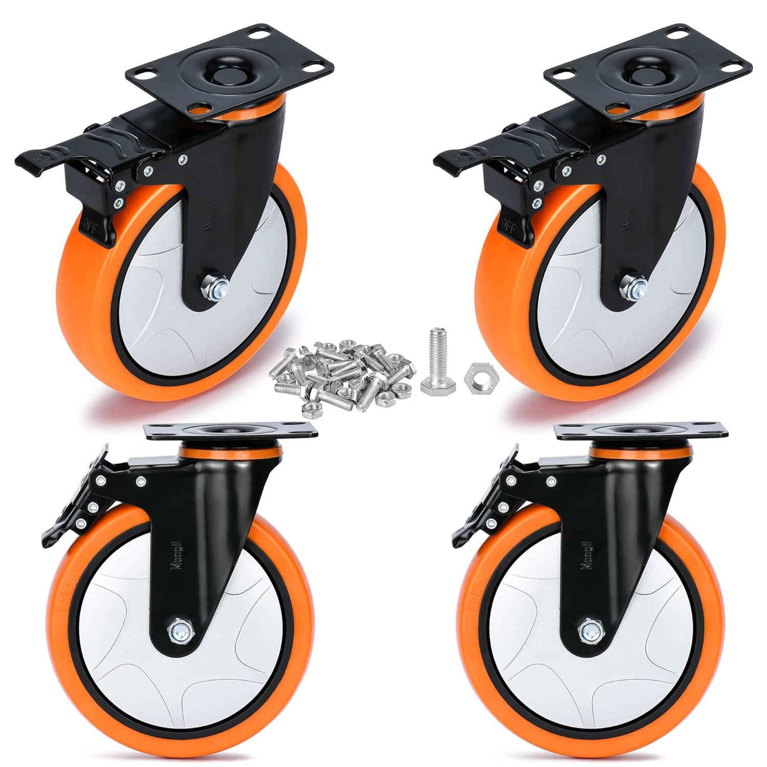 Lot de 4 roulettes robustes de 15,2 cm, charge de 1 360,8 kg, structure parfaite en roulement verrouillable avec freins, roulettes pivotantes pour meubles et établi, lot de 4 (vis gratuites)