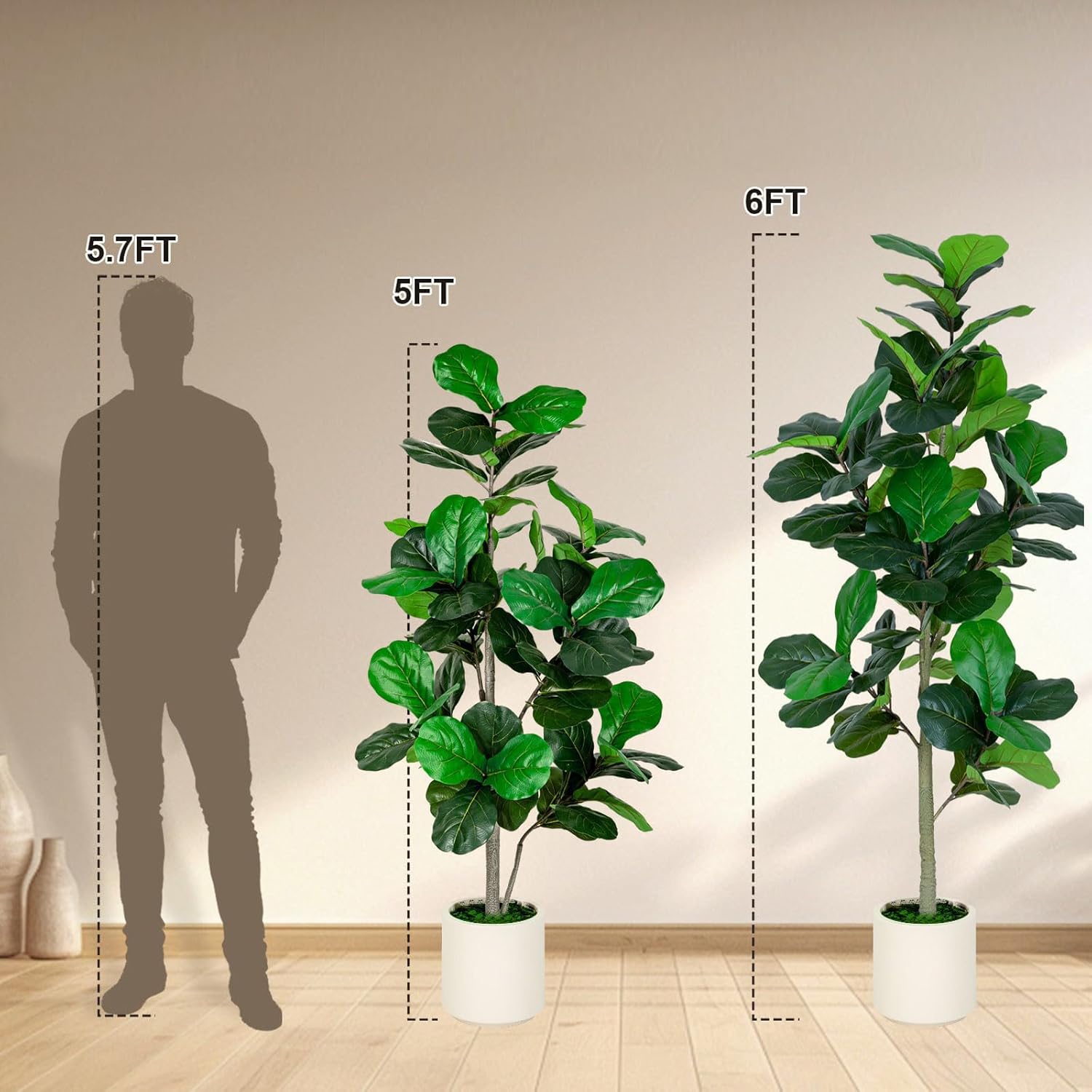 Artificial Fiddle Leaf Fig Tree 5FT Tall Faux Ficus Lyrata Tree with Planter Fig Silk Artificial Floor Plant Realistic for Indoor Outdoor Home Office Living Room Decor Housewarming Gift