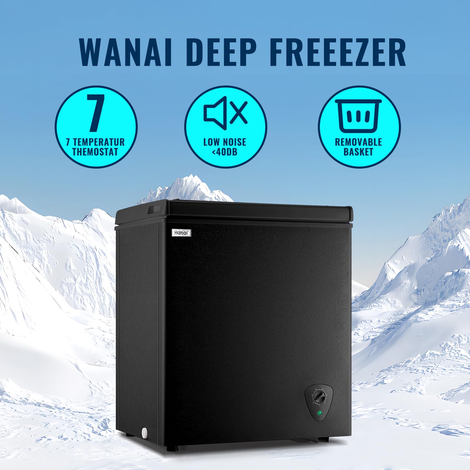 WANAI Small Deep Freezer, 3.5 Cubic Feet Chest Freezer with Adjustable Temperature, Top Open Door, Removable Storage Basket for Home, Kitchen, Office, home and Apartment, Black on Fridge.com