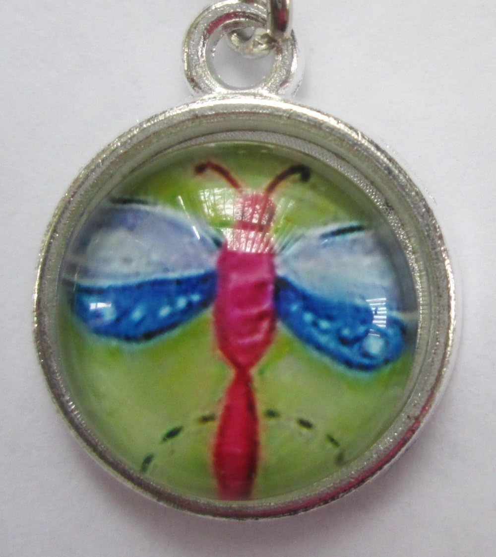 Black Leather 9" Anklet with 12mm Round Dragonfly Cabochon Charm ~ Sterling Silver Clasp