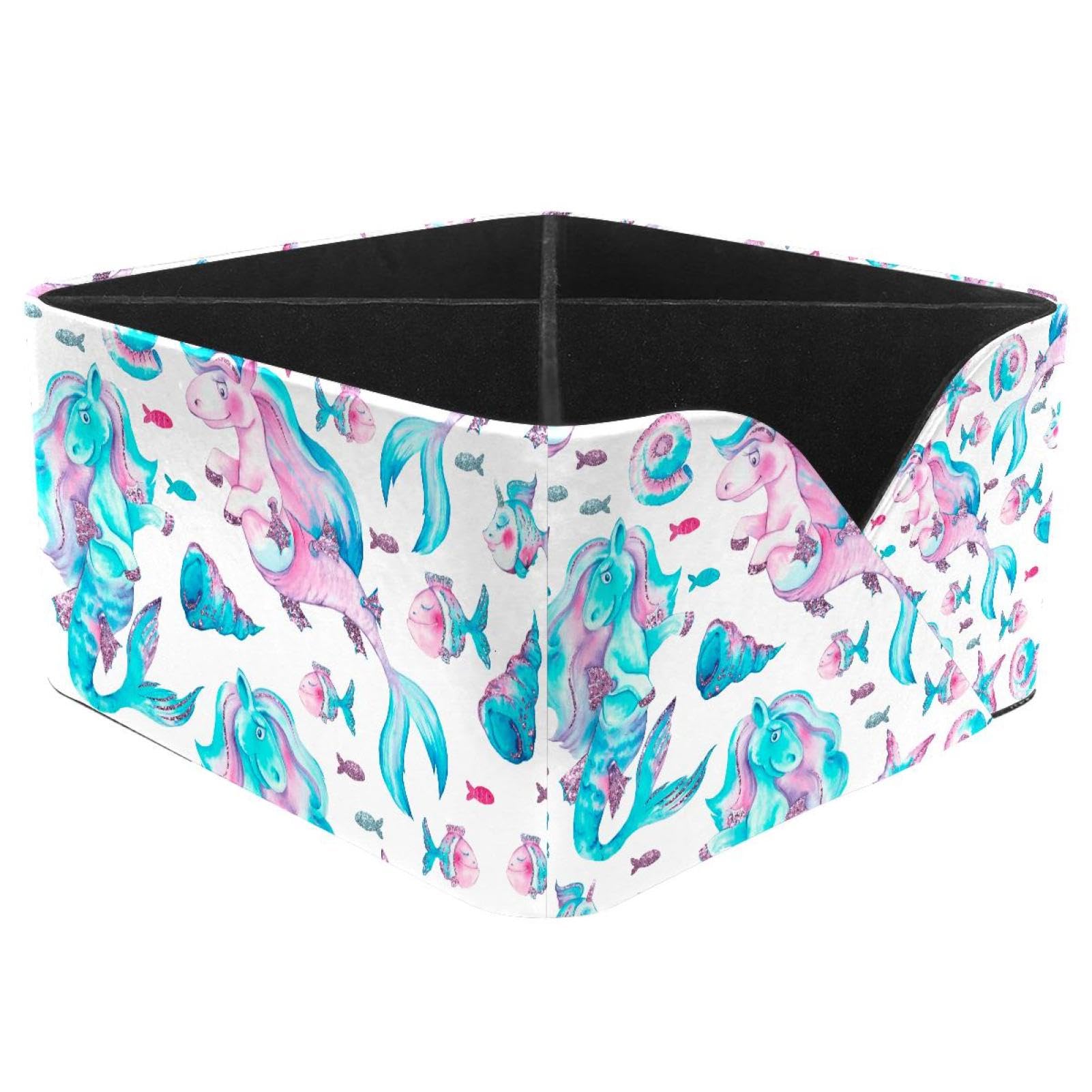 KengjuTesu Sea Shells Horse Unicorn Mermaid Corals Fish Pattern Desktop Organizer Pen Holder, Rectangular Pencil Cup for Office, Study and Makeup Stations
