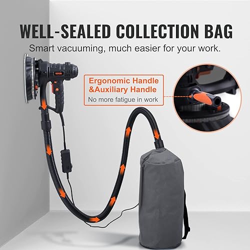 Miniatura 6 de VEVOR Lijadora eléctrica de paneles de yeso, lijadora eléctrica de 800 W con 12 discos de lijado, velocidad variable de 1200 a 2300 RPM con sistema