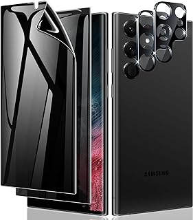 [2+2 Pack] LYWHL for Samsung Galaxy S22 Ultra Privacy Screen Protector [Support Fingerprint Reader] Anti-Spy Full Adhesive Flexible Film + Camera Lens Glass Protector for Galaxy S22 Ultra 5G 6.8”