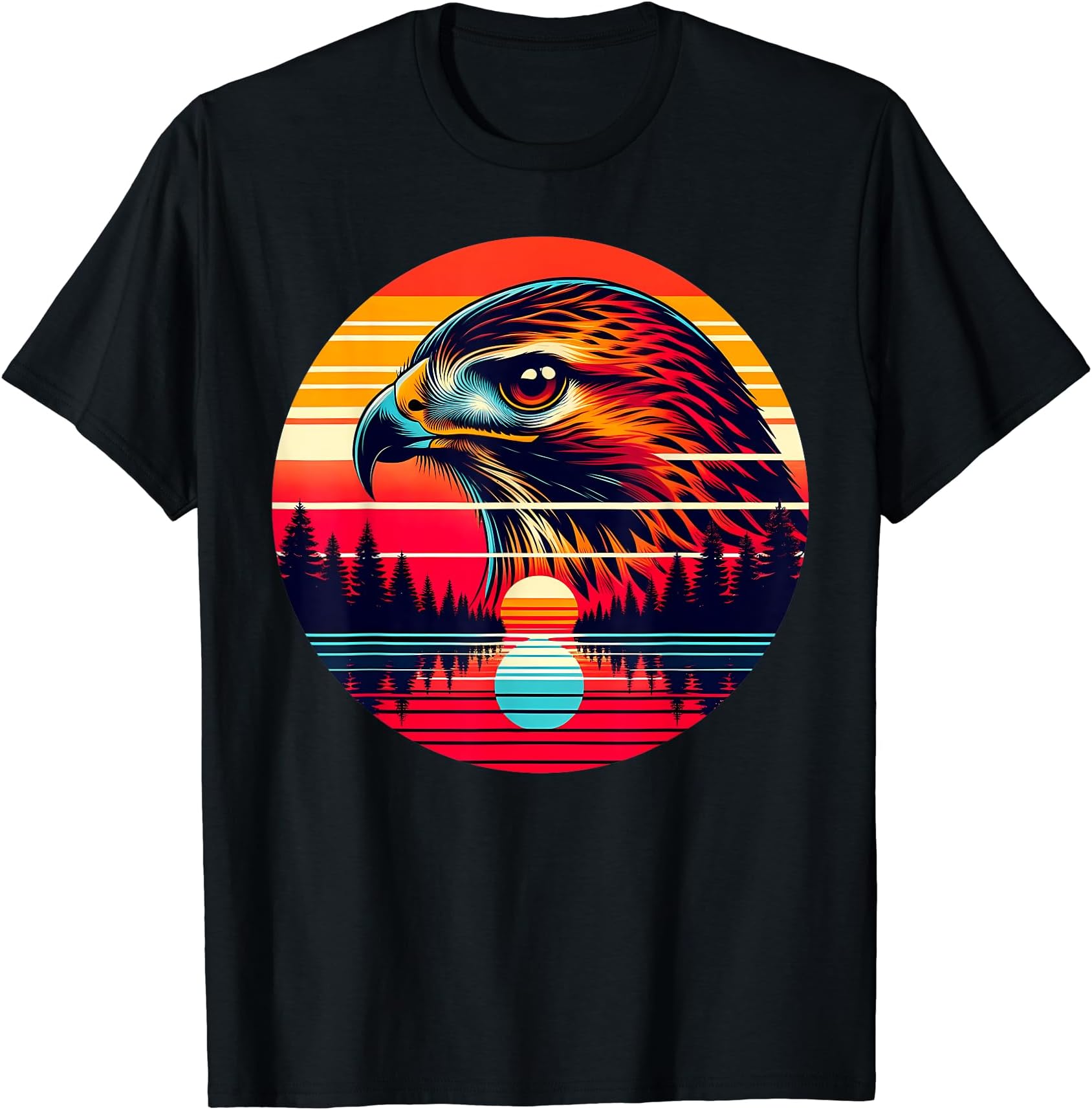 Red-tailed Hawk Bird Sunset Retro Style Safari Vintage 70s T-Shirt