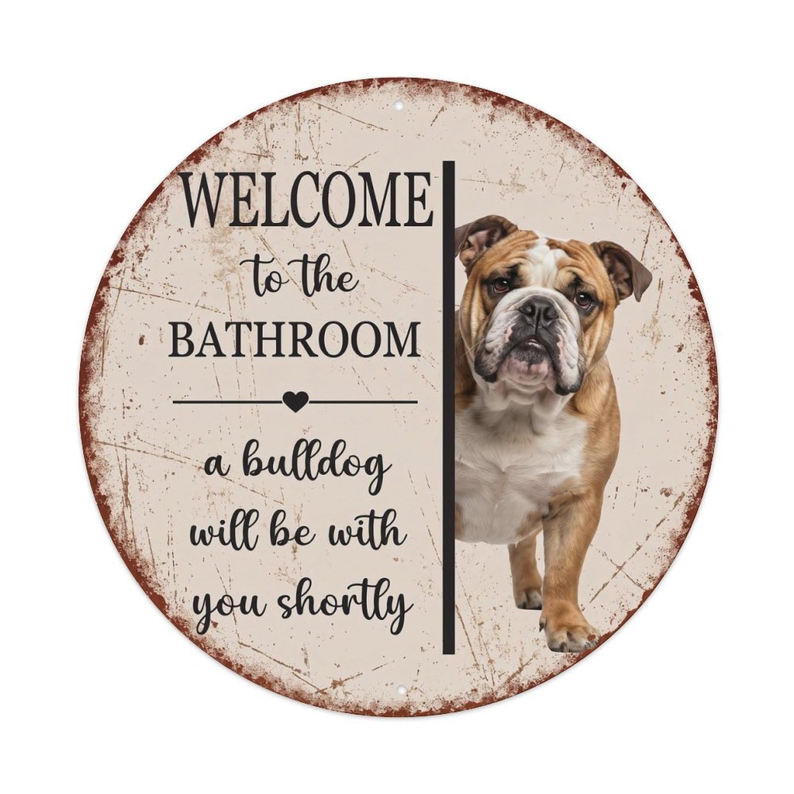 Vintage WELCOME To The BATHROOM Bulldog Dog Metal Tin Sign