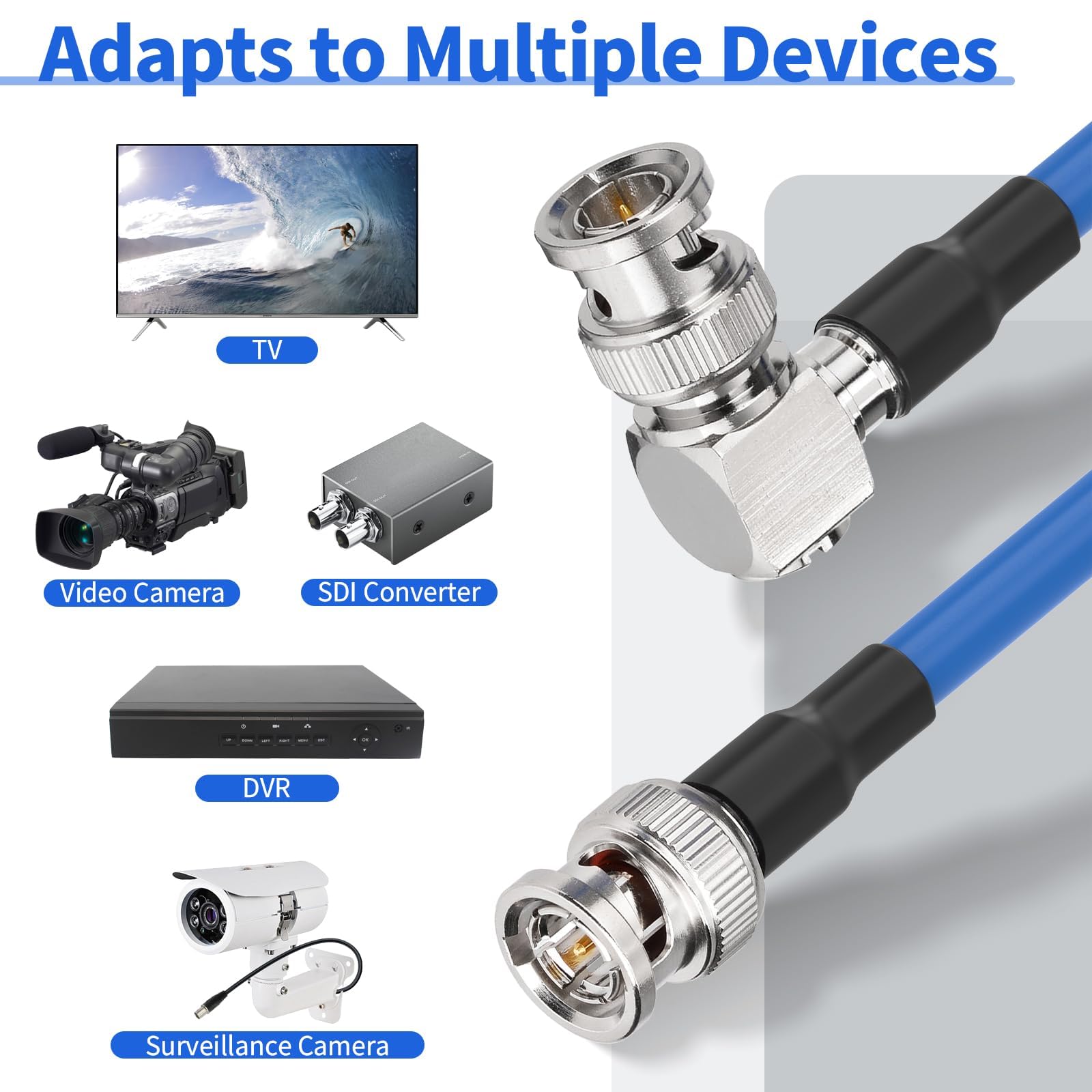 Superbat Cable SDI BNC 3G/6G/12G 5m, Cable 75 Ohm RG6 de Video SDI Macho a Macho en Ángulo Recto para Cámara Transmisión Monitor CCTV Convertidor SDI Compatible con 4K/8K/12G-SDI (Dual Link)