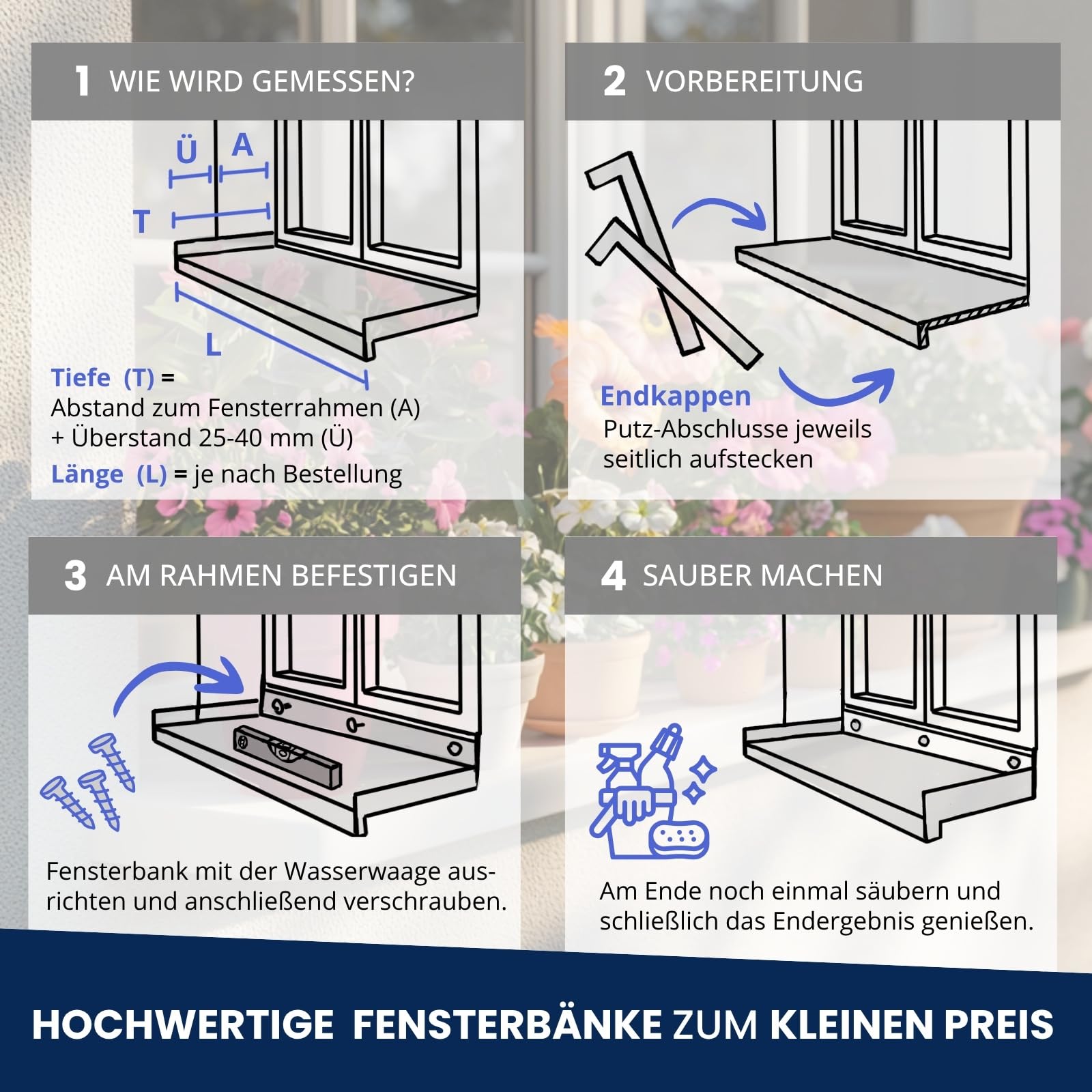 TJ Fensterbank Außen I 70 mm x 1300 mm I Anthrazit RAL 7016 I Aluminium Fensterbrett mit Seitenabschluss I pflegeleichter & langlebiger Alu Fenstersims I pulverbeschichtete Außenfensterbank