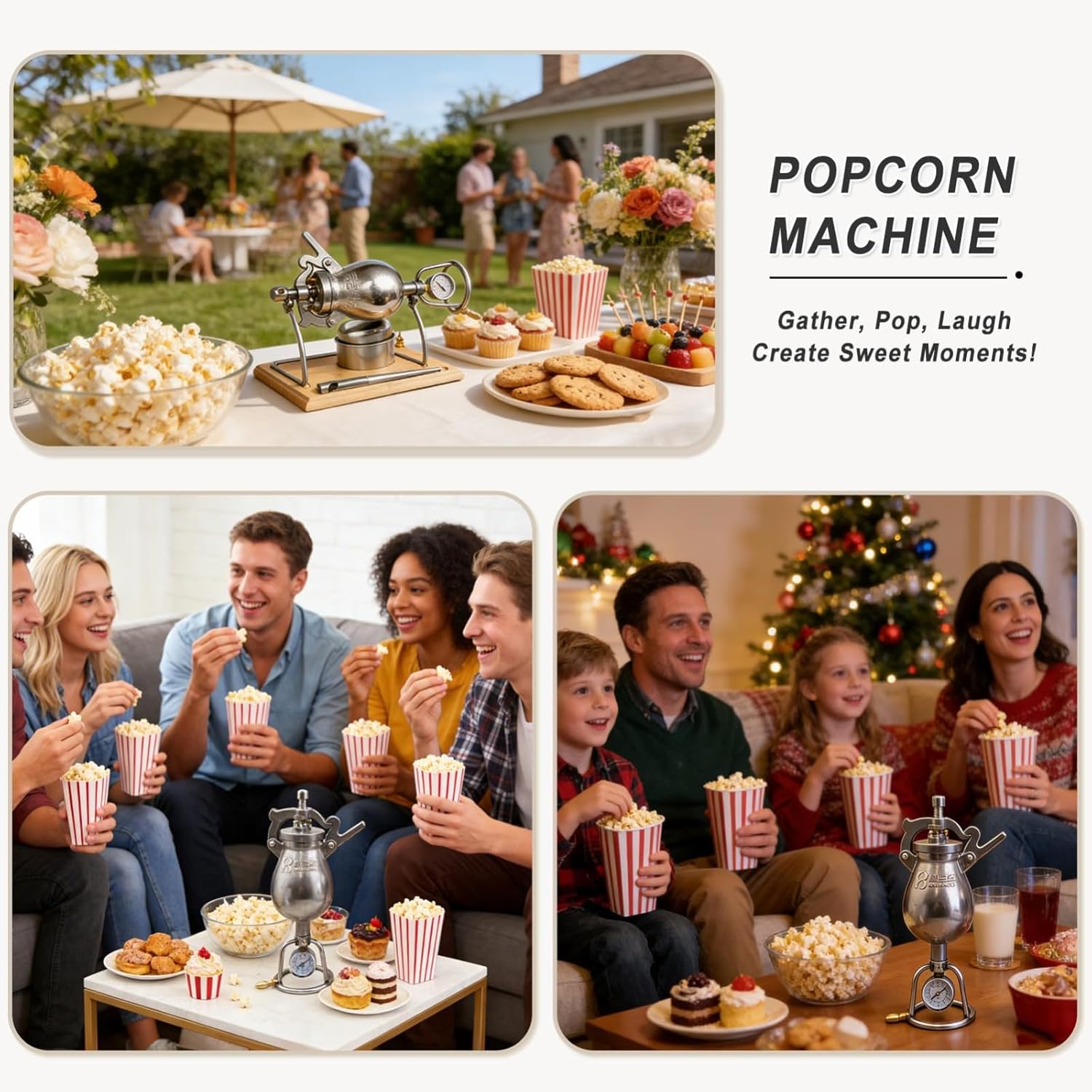 Chinese Popcorn Cannon Machine, Chinese Popcorn Hot Air Maker, Double Valve Stainless Steel High Pressure Popcorn Popper for Family Gathering Party Fun(500ml)