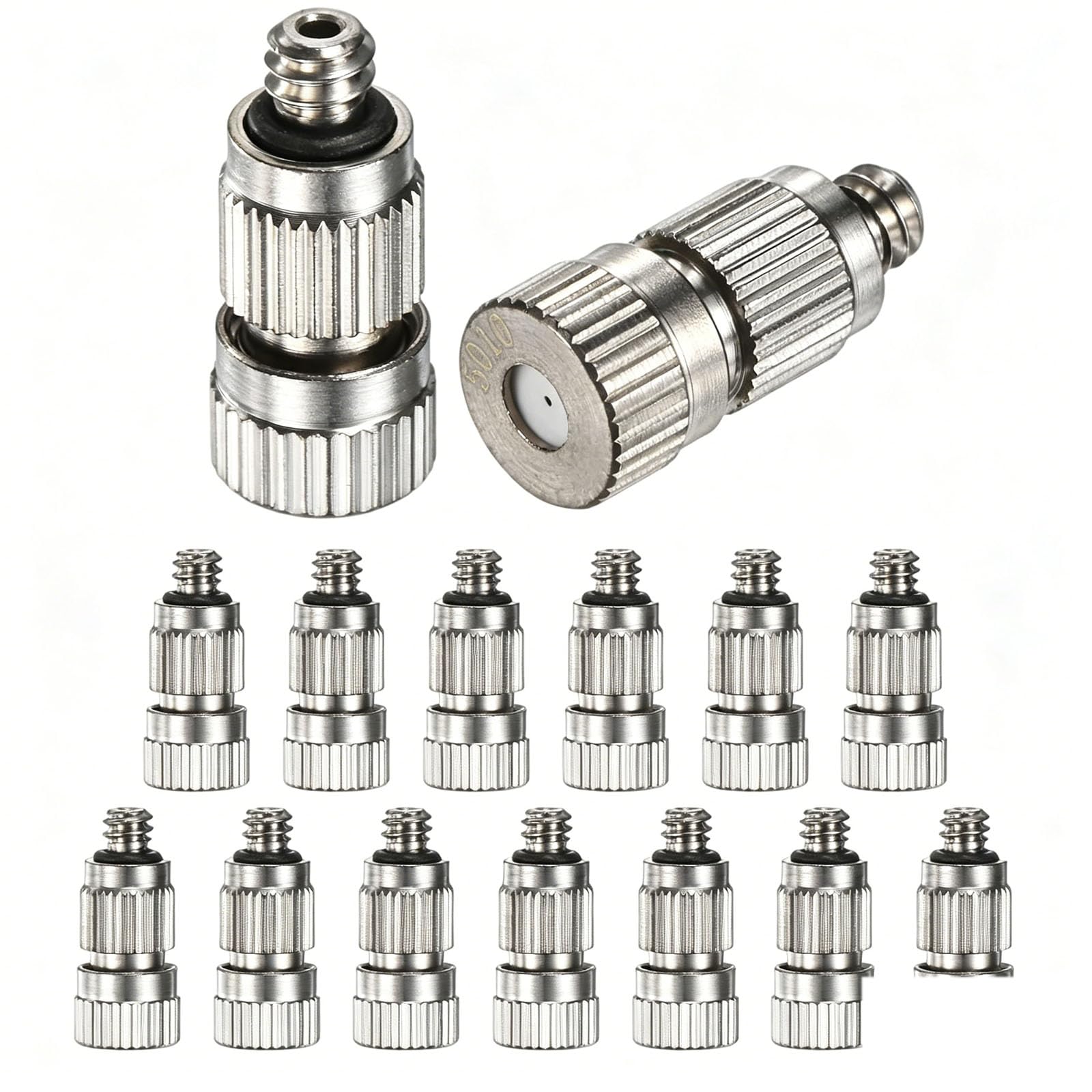 EZLUIYLDH 50pcs Brass Misting Nozzles Mister Replacement Nozzles for Outdoor Cooling System, Misting System Heads Sprayer 2 Sections Orifice Dia 0.5mm