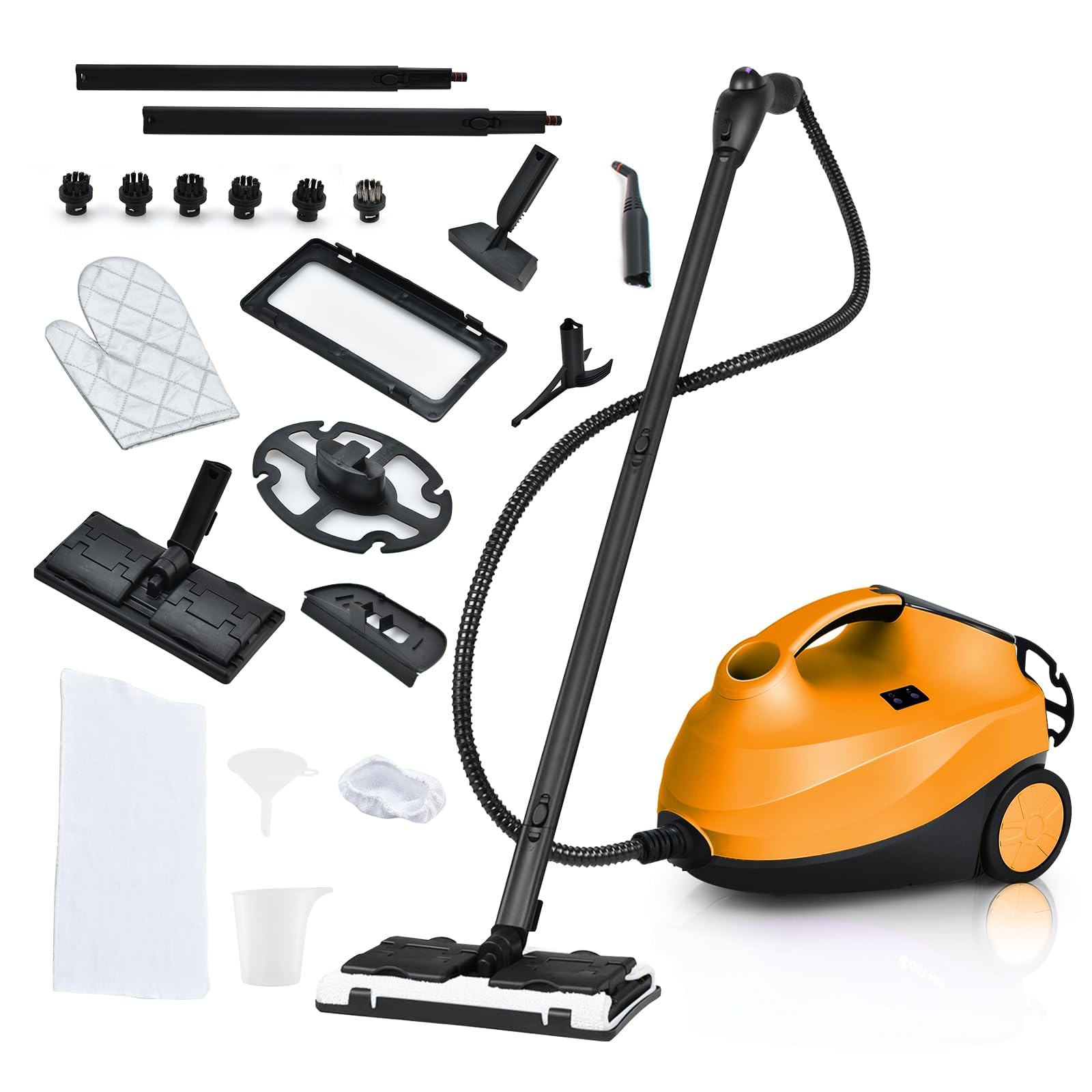 FANTASK Pulitore a vapore con 19 accessori e luce LED di avvertimento per tappeti, pavimenti, finestre, auto, 2000 W, tempo di riscaldamento: 5 minuti, temperatura: fino a 108 °C, serbatoio: 1,5 l