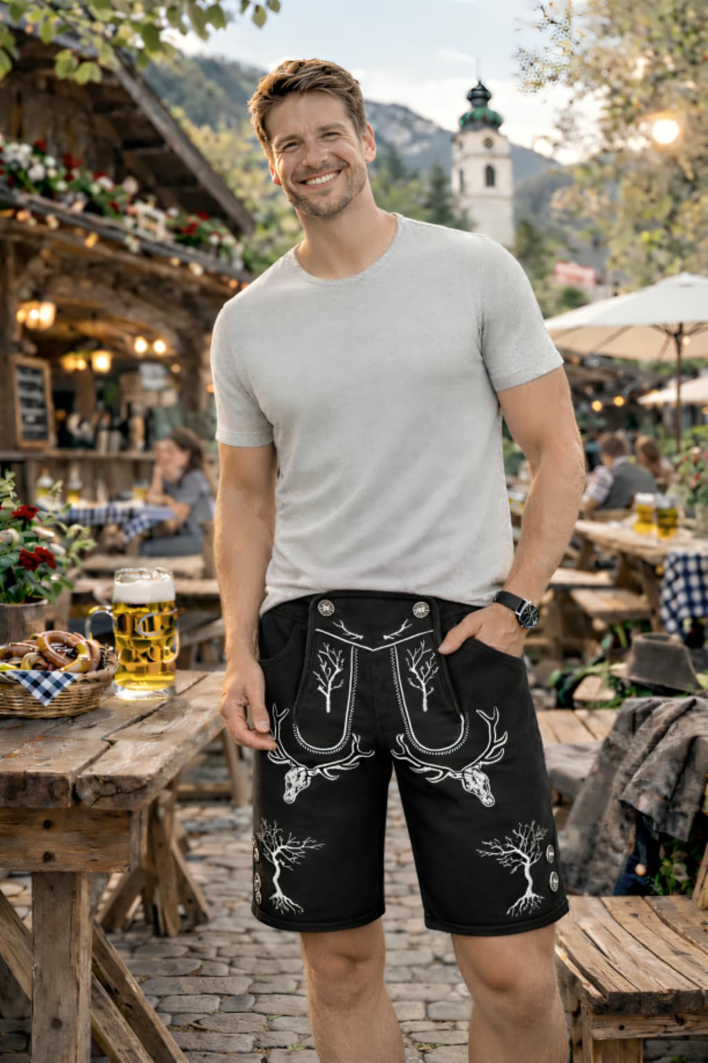 PAULGOS Herren Trachten Jogginghose JOK6, Optik Trachten Lederhose, Gr.S-5XL