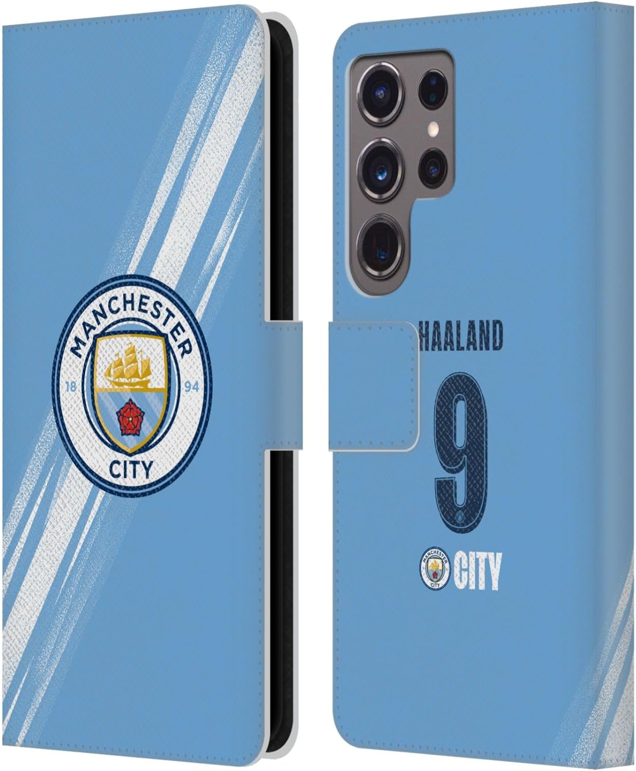 Head Case Designs Officially Licensed Manchester City Man City FC Erling Haaland 2025/26 Players Home Kit Leather Wallet Case Compatible with Samsung Galaxy S24 Ultra 5G
