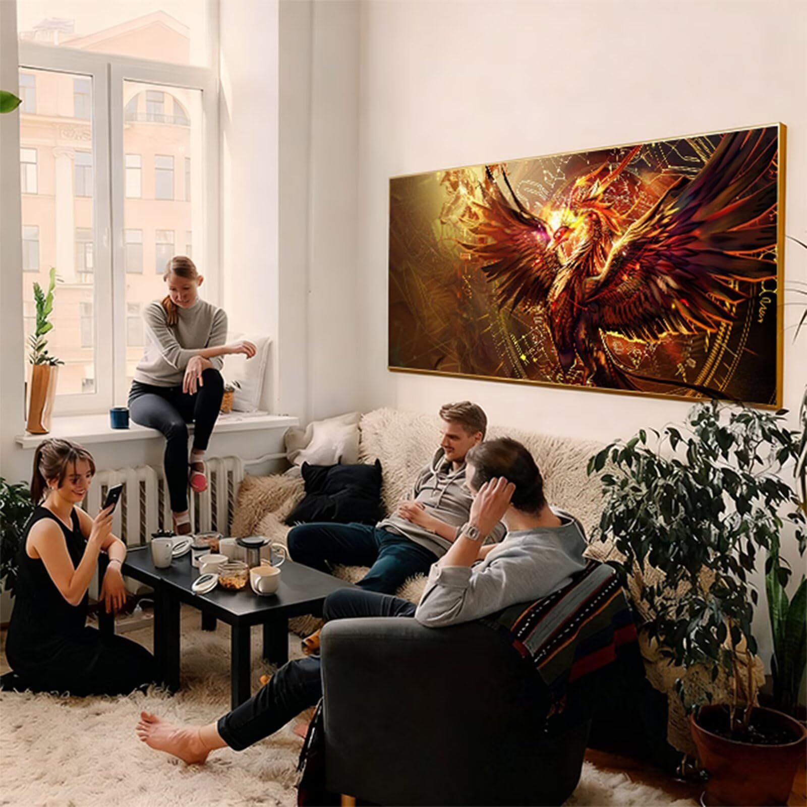 Zestaw do malowania diamentami 5D, diamentowy obraz feniks ptak duży rozmiar 220 x 80 cm, kreatywne hobby dla dorosłych, przyklejanie koralików, dekoracje ścienne prezent 2Y-704