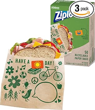 Ziploc Paper Sandwich and Snack Bags, Recyclable & Sealable with Fun Designs, 150 Bags Total