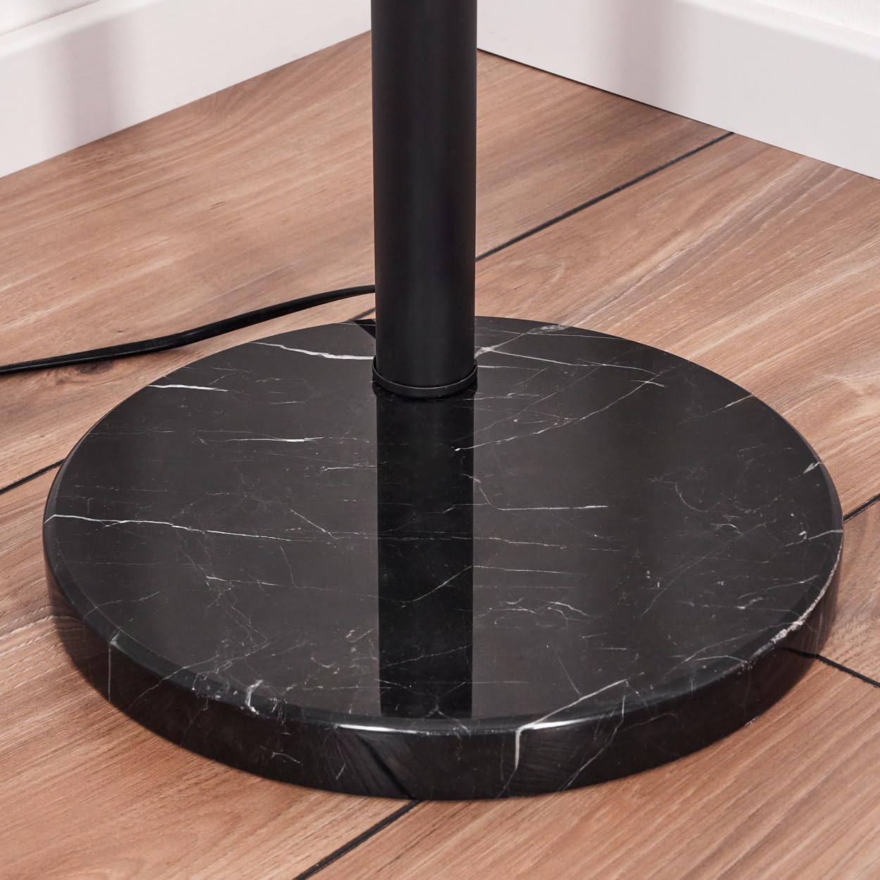 HOFSTEIN Stehleuchte Bassagoda, moderne Stehlampe mit Marmorfuß aus Metall/Stoff in Schwarz/Weiß, verstellbare Leuchte mit Fußschalter, E14, Wohnzimmer, Schlafzimmer, Flur, Büro