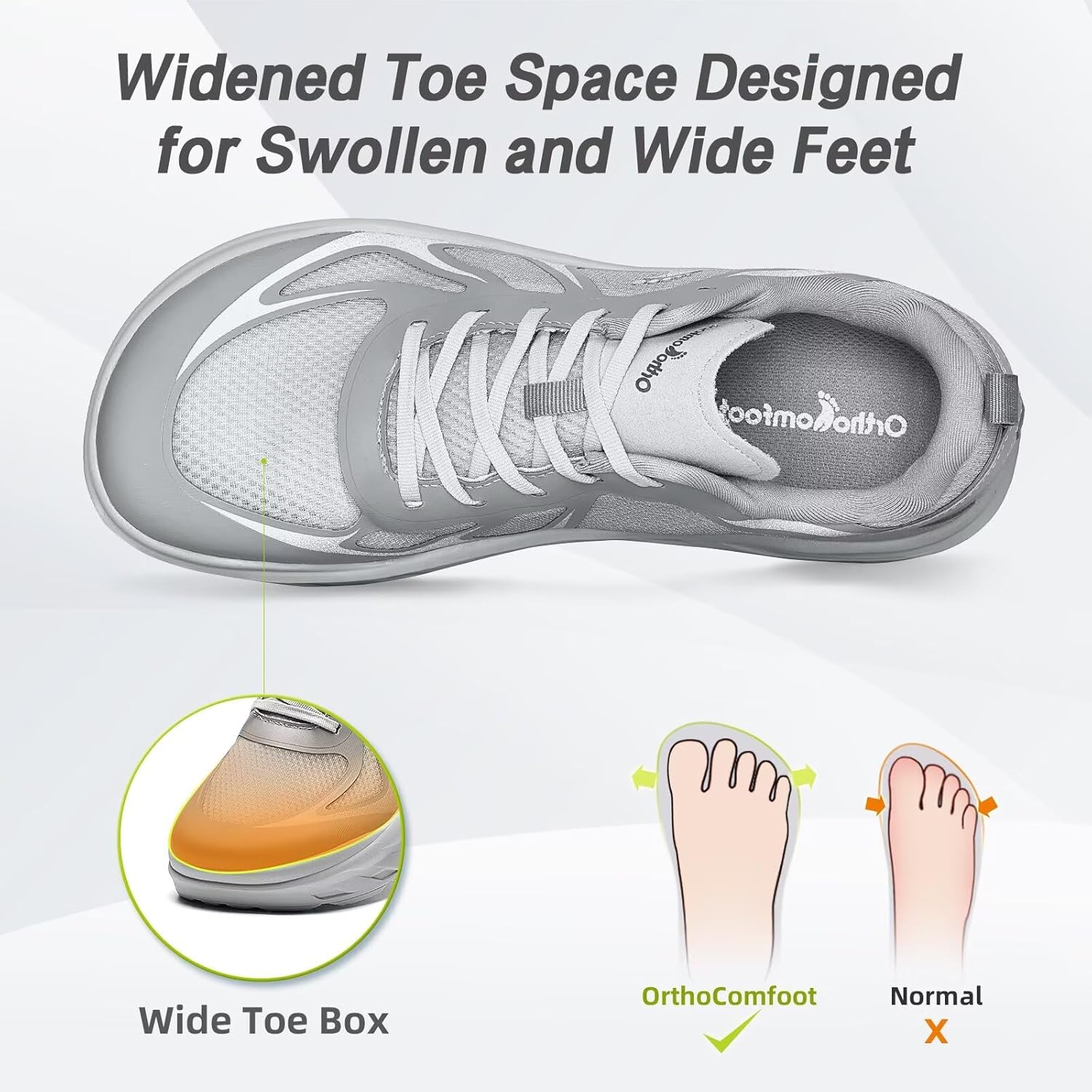 OrthoComfoot Men's Orthopedic Diabetic Wide Running Shoes: Comfortable Arch Support Sneakers for Plantar Fasciitis, Foot & Heel Pain Relief - Casual Work Walking Shoes - Image 2