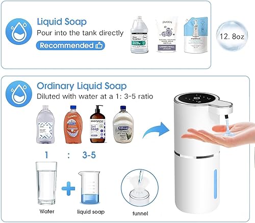 Miniatura 6 de Dispensador automático de jabón líquido para baño y cocina, champú corporal líquido, gel de ducha, dispensador recargable por USB, dispensador de