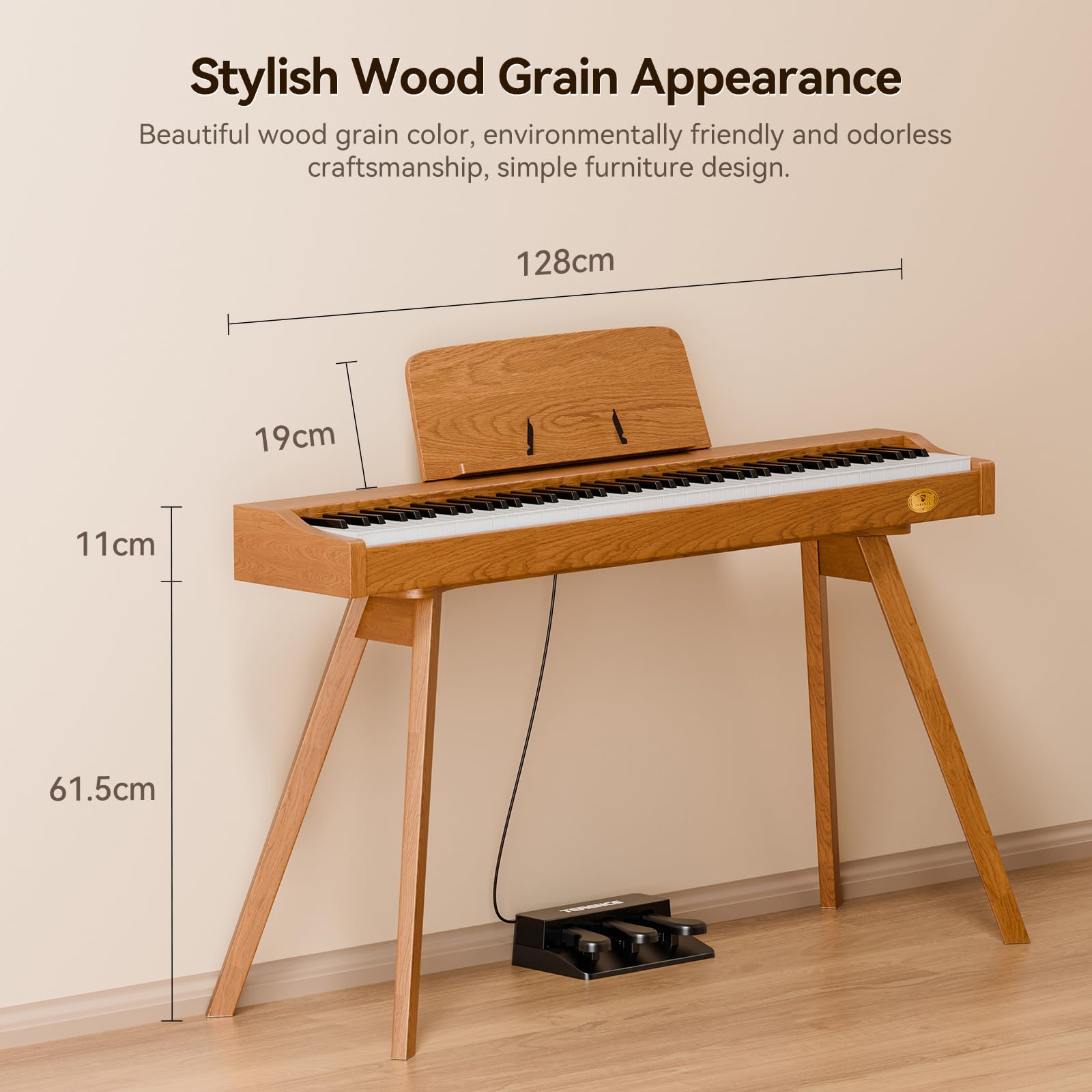 TERENCE P37 E Piano 88 Tasten Hammermechanik Klavier Professionelles Digitalpiano 88-Tasten-Hammerpiano 20W Lautsprecher mit drei Pedalen und Ständer USB-MIDI- und Kopfhöreranschluss Geeignet