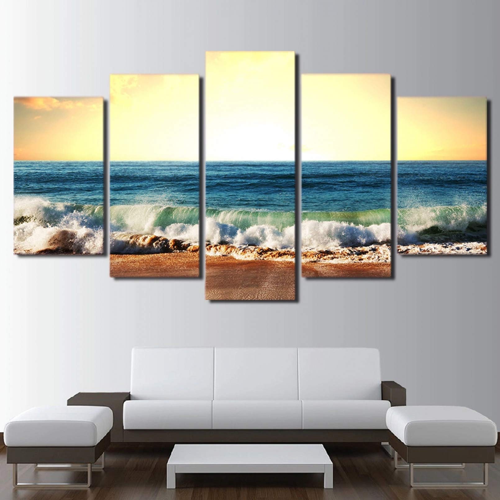 Toile paysage de mer 5 panneaux pour agrandir visuellement un salon lumineux