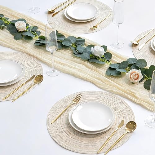 Miniatura 7 de Juego de 6 manteles individuales redondos trenzados de 15 pulgadas para mesa de comedor y cocina, lavables, antideslizantes (beige, paquete de 6)