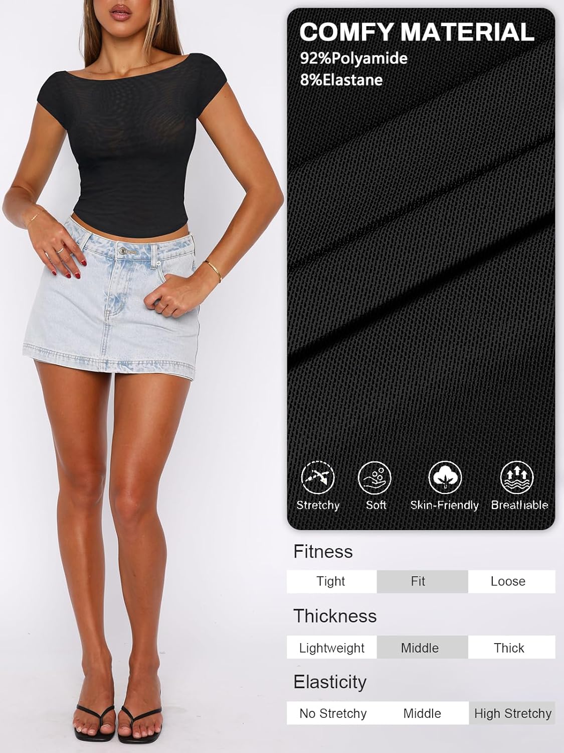 Womens Sheer Boat Neck Tops for Women Double Lined Mesh Top Women Cap Sleeve See Through Tee Shirts - Image 5